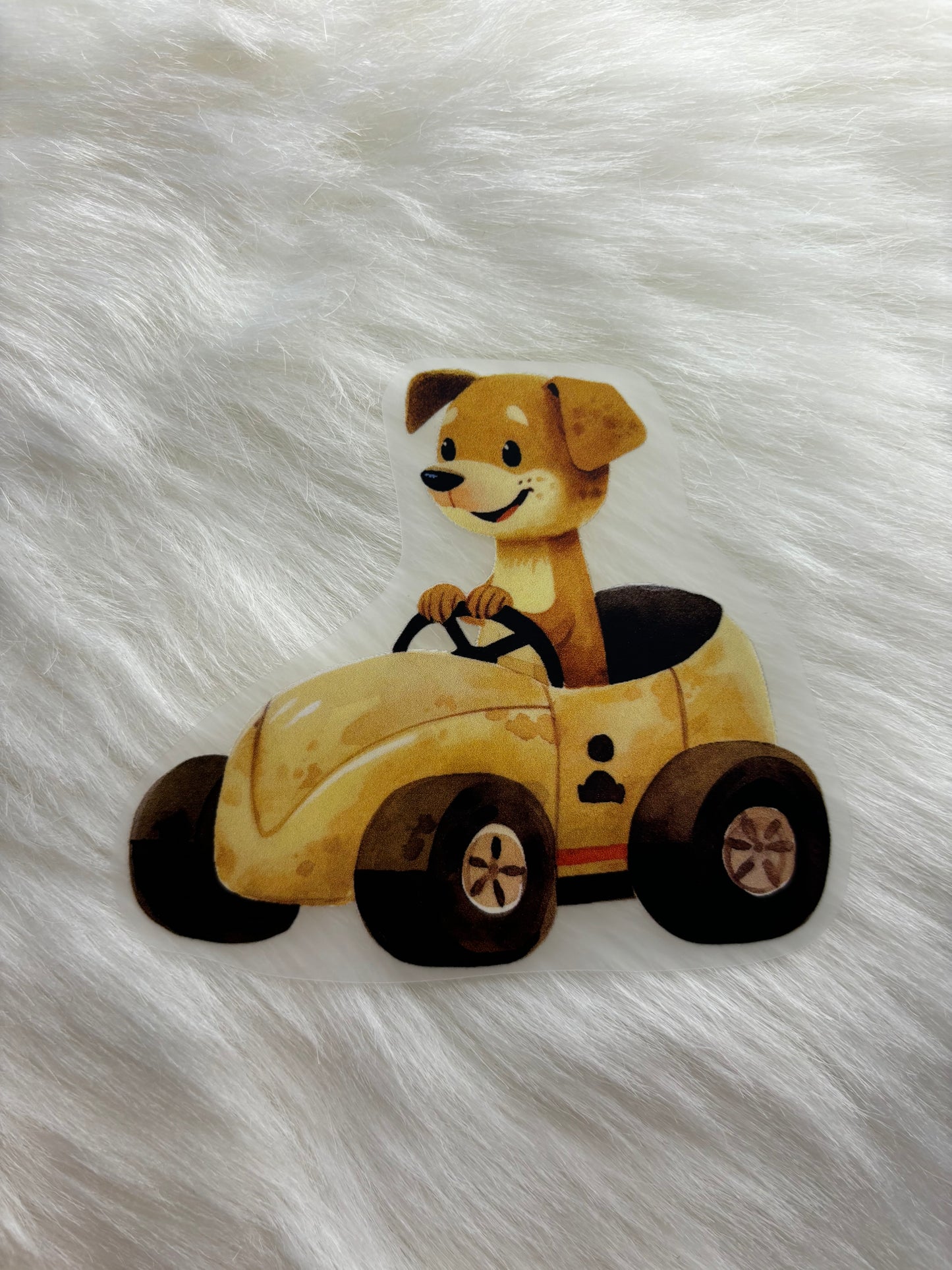 Bügelbild Auto Hund