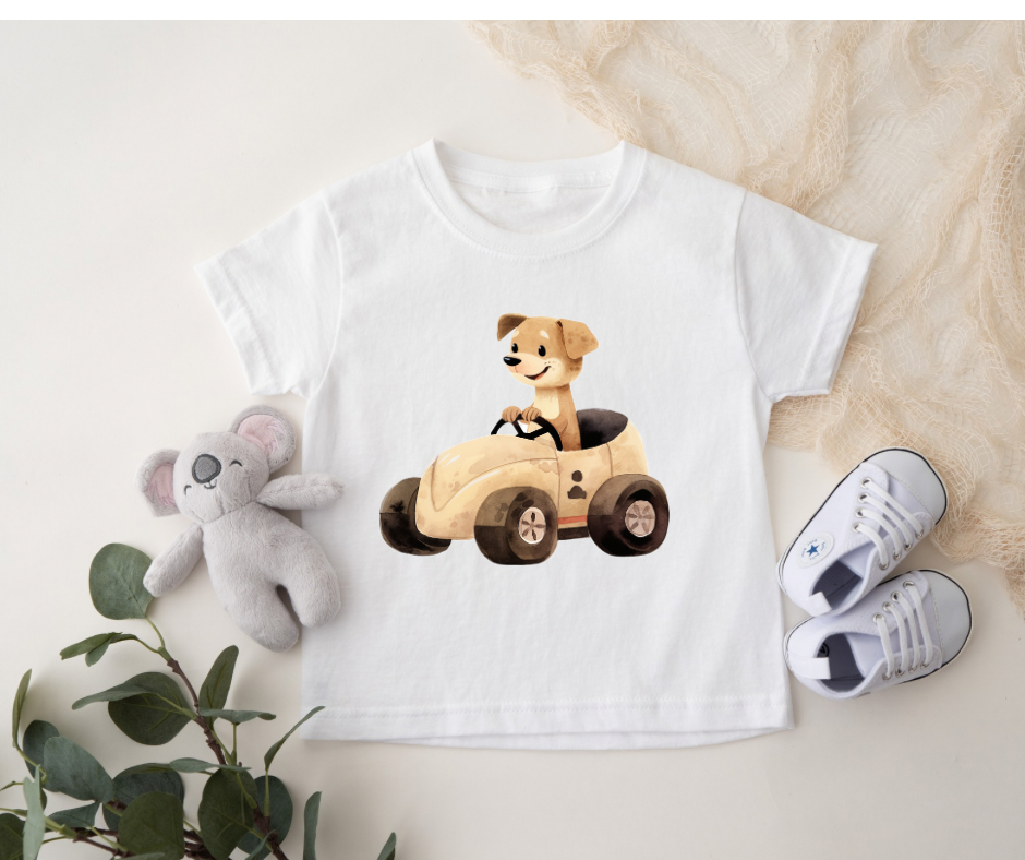 Bügelbild Auto Hund