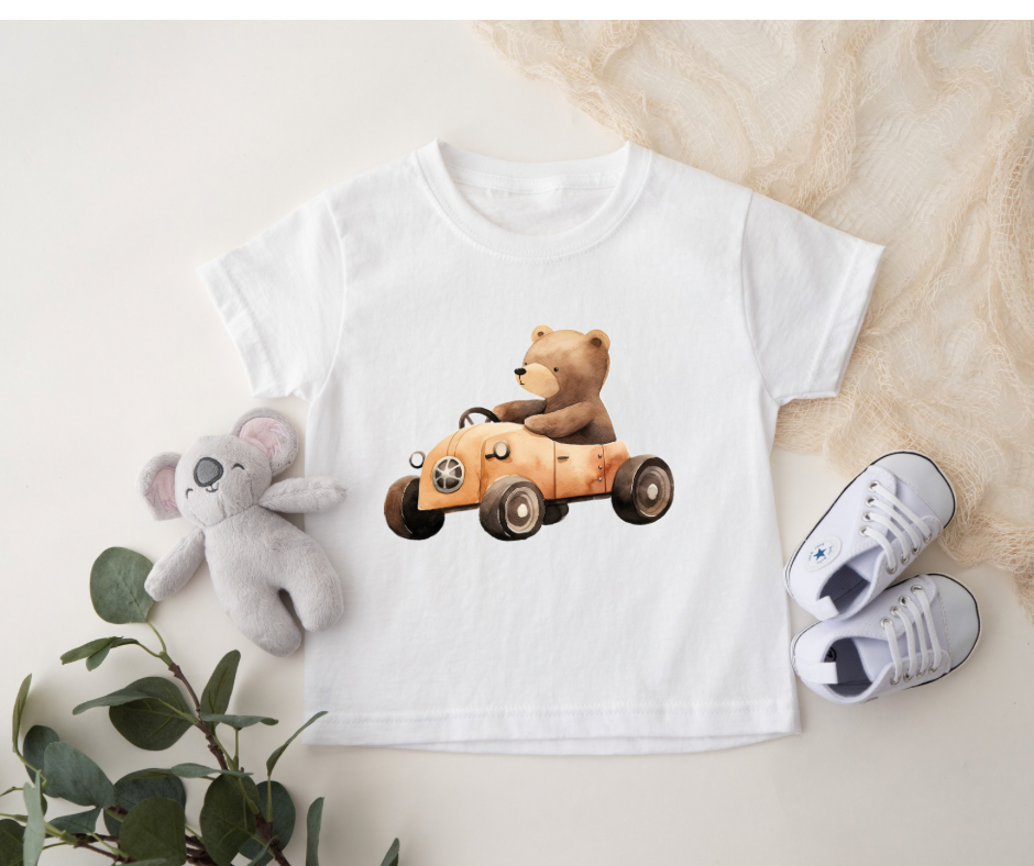 Bügelbild Auto Bär