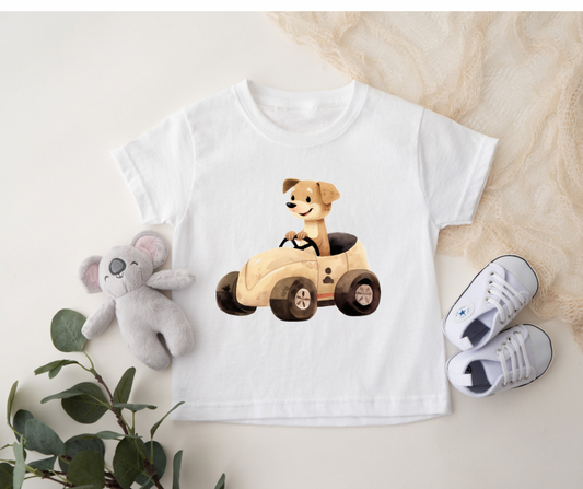 Bügelbild Auto Hund