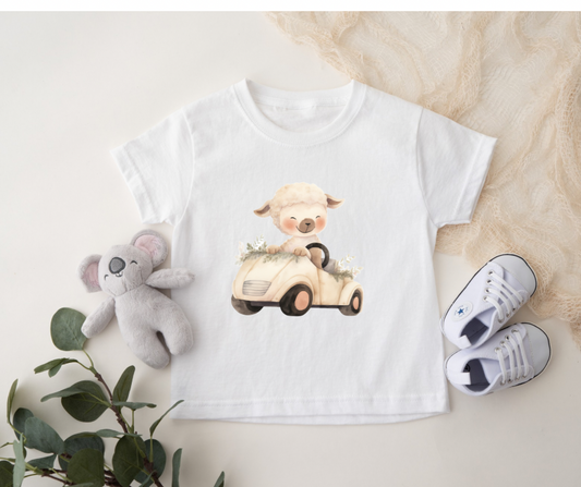 Bügelbild Auto Schaf